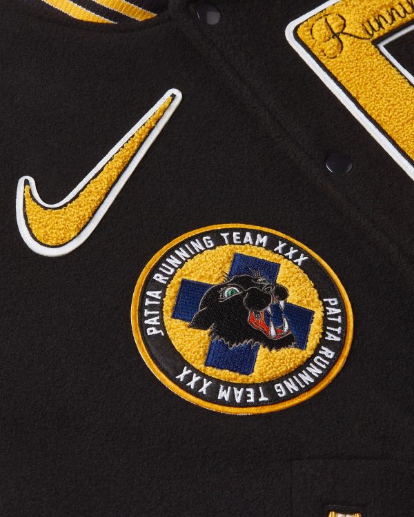 Nike x Patta Running Team Varsity Jacket Black Yellow White - Image 3